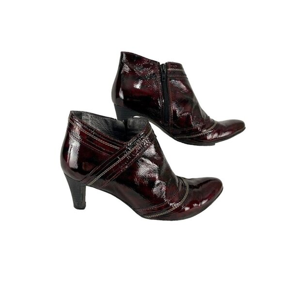 Tour En Ville Patent Leather Burgundy Heeled Booties Womens EU Size 38